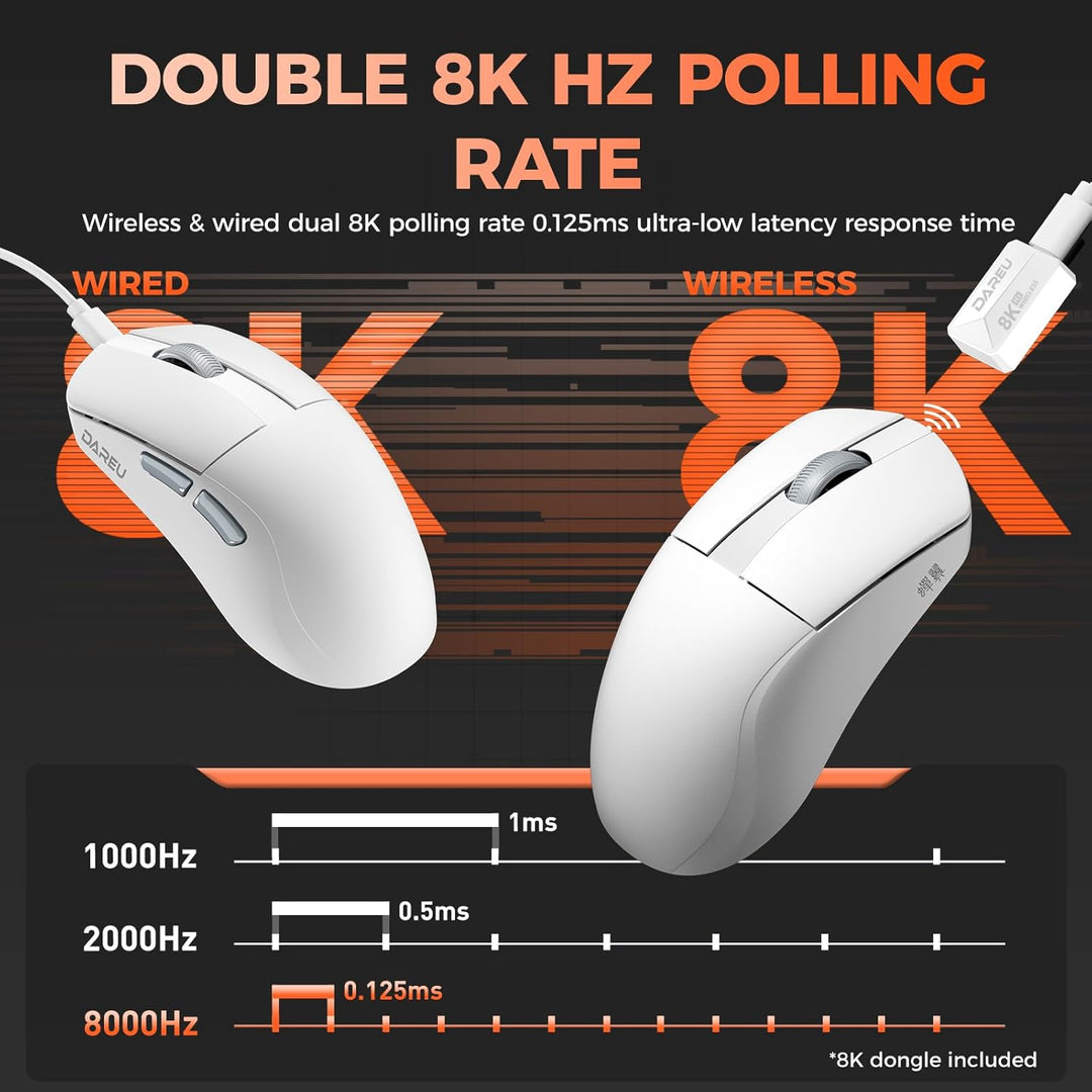 DAREU A950 Wing Wireless Gaming Mouse, Ultraleicht 35 g, Dual Polling Rate 8000 Hz, 30 000 DPI Optis