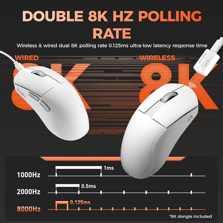 DAREU A950 Wing Wireless Gaming Mouse, Ultraleicht 35 g, Dual Polling Rate 8000 Hz, 30 000 DPI Optis