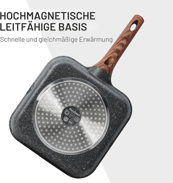 Kordisen Grillpfanne Induktion 24 cm mit Deckel – Grillpfanne mit Ausguss &amp; Steakpfanne quadratisch,