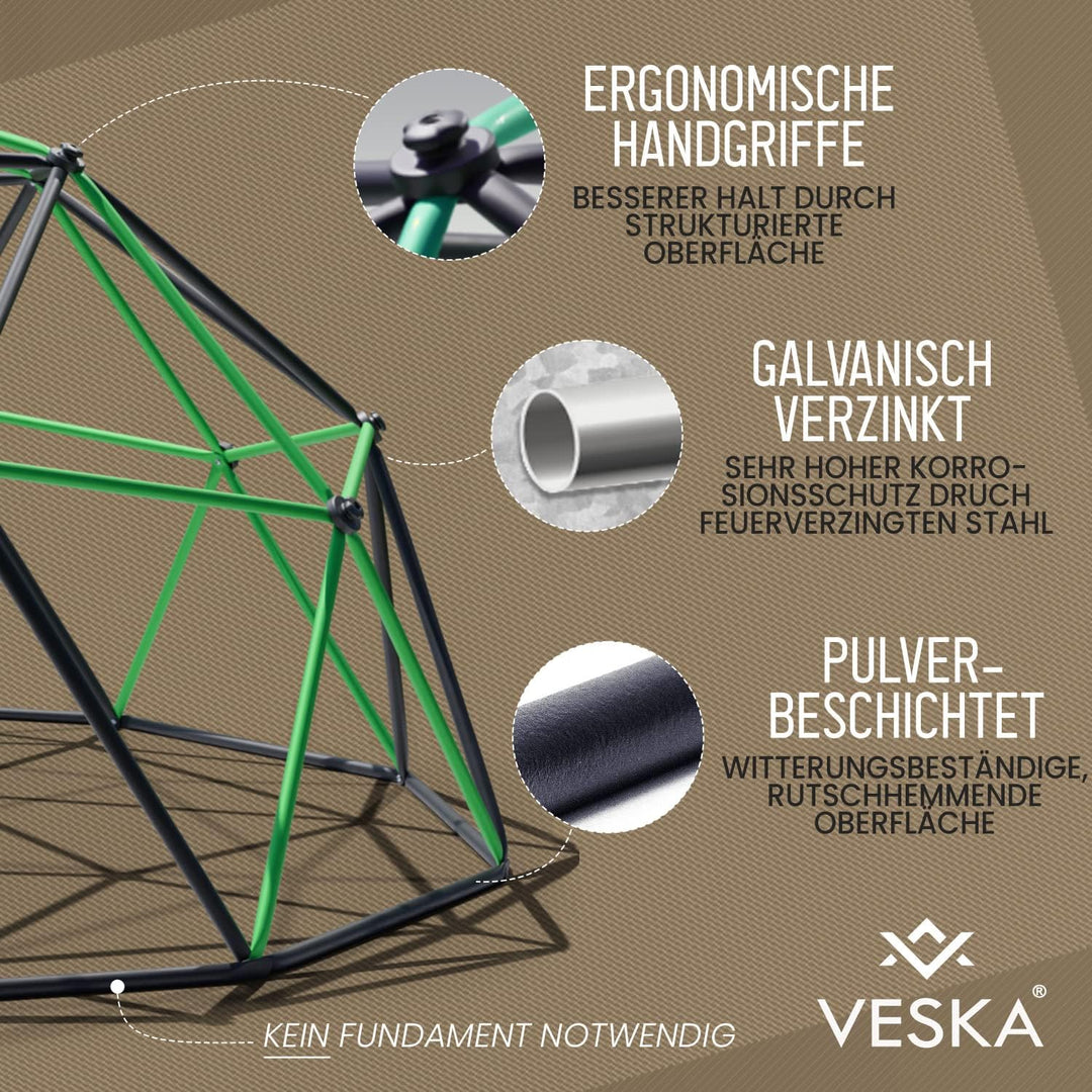 VESKA Klettergerüst DomeClimber Kinder Metall Kletterkuppel Geodome (10FT - 305cm, blau/grün) 10FT -