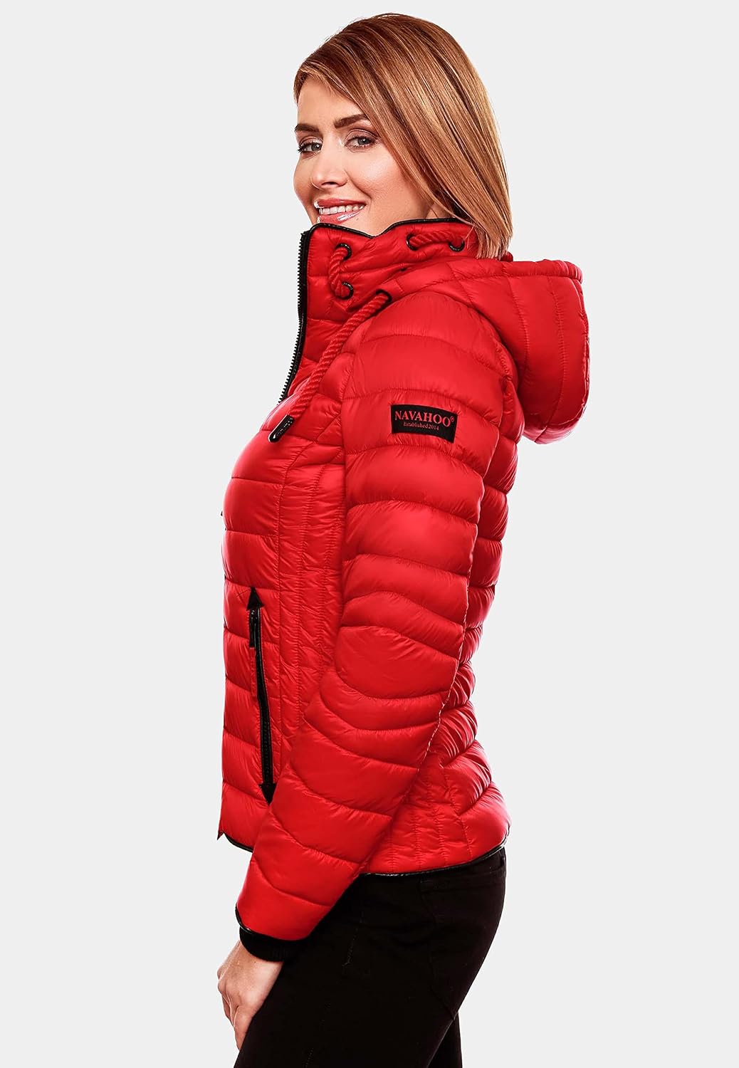 Navahoo Damen leichte Übergangsjacke Steppjacke mit Kapuze Lulana XS-XXL XS Rot, XS Rot