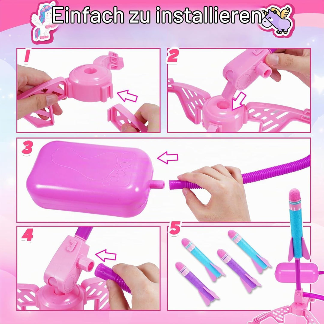 HappyGoLucky Schaumstoff Rakete Spielzeug Launcher, 4 Stück, Outdoor-Spielzeug für Kinder, Jungen un