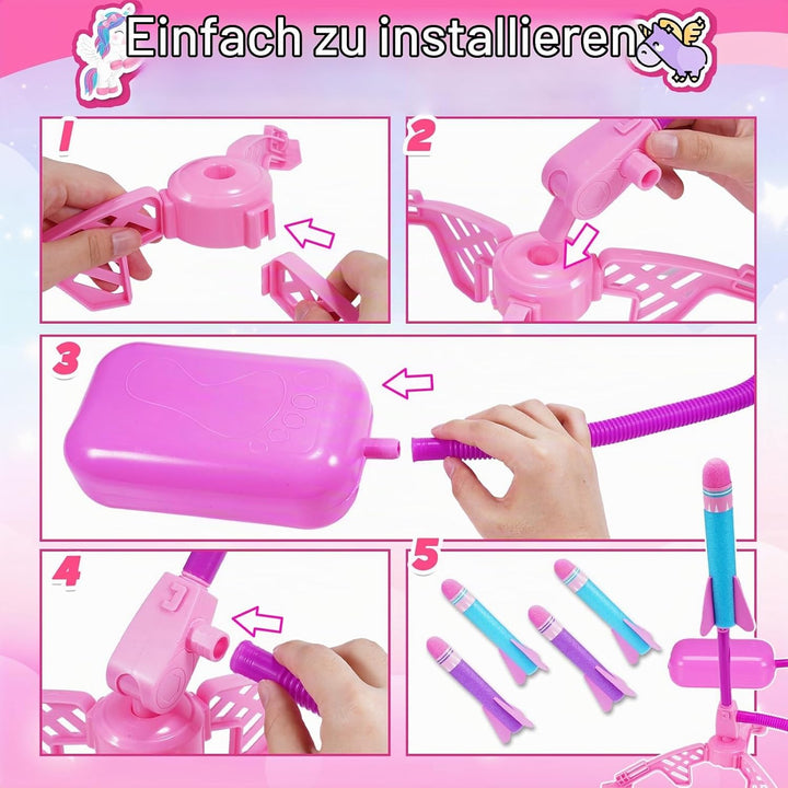 HappyGoLucky Schaumstoff Rakete Spielzeug Launcher, 4 Stück, Outdoor-Spielzeug für Kinder, Jungen un