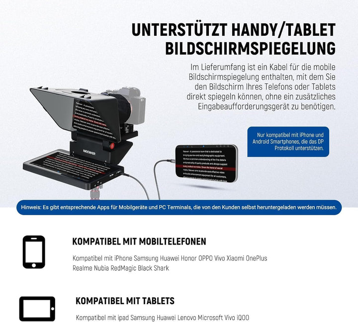 NEEWER 2 in 1 Teleprompter 11 Zoll mit Monitor, unterstützt Bildschirmspiegelung, tragbarer Prompter
