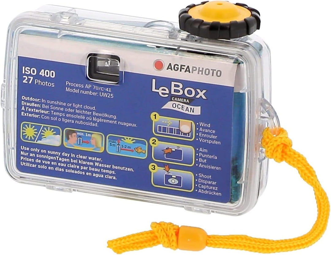 AgfaPhoto Le Box Ocean Einwegkamera (wasserdicht, 400 ASA, 27 Aufnahmen), 3 Stück