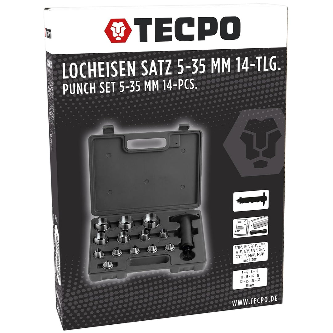 TECPO Locheisen Satz 14-teilig Loch Stanzen Henkellocheisen 5-35mm Lochstanzer Werkzeug