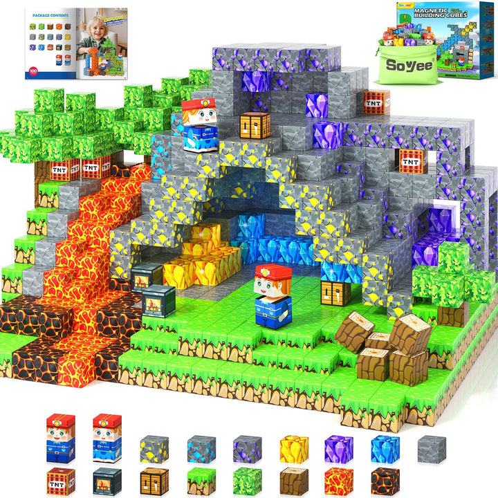 Soyee Magnetische Bausteine 100PCS Kinder Spielzeug Magnetische Baukästen Sensorisches STEM Jungen S