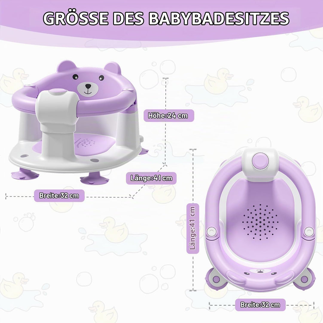 Badewannensitz Baby ab 6 Monate, Bär Rutschfester Badesitz Baby mit 4 Saugnäpfen und Kissen für Klei