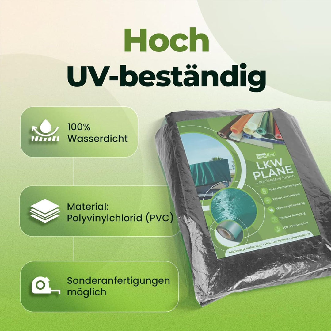 LKW Plane, 700 g, Abdeckplane, PVC Plane, 16 mm Ösen alle 50 cm mit Saum auf Wunschmass, Sonderanfer