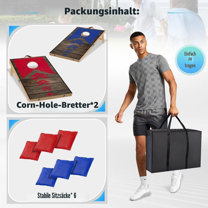 NZQXJXZ Cornhole Set Outdoor, 2-in-1 Collapse Cornhole Game with 6 Bean Bags & Carrying Bag for Back