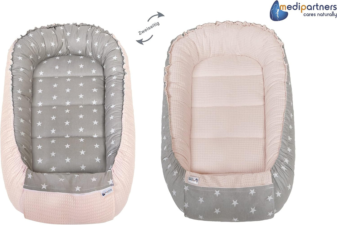 Medi Partners Babynest Kuschelnest Babynestchen 100% Baumwolle Waffle Nestchen Reisebett für Babys S