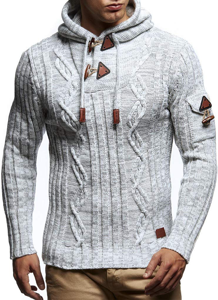 Leif Nelson Herren Strickpullover mit Kapuze/Hochwertiger Winterpullover im Regular Fit Schnitt, ide