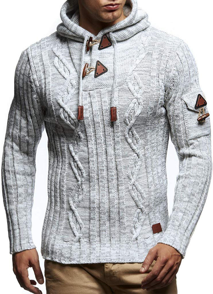 Leif Nelson Herren Strickpullover mit Kapuze/Hochwertiger Winterpullover im Regular Fit Schnitt, ide