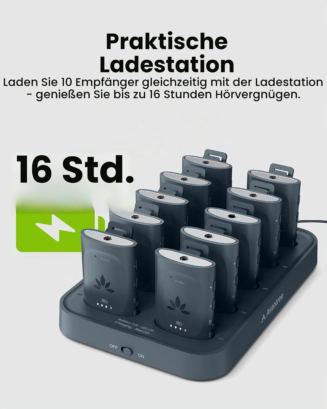 Avantree AuraPlex MX – Auracast Assistive Listening System mit 1 Sender &amp; 10 kabellosen Empfängern,