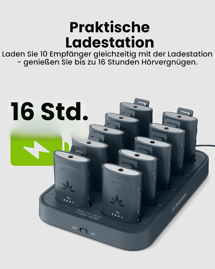 Avantree AuraPlex MX – Auracast Assistive Listening System mit 1 Sender &amp; 10 kabellosen Empfängern,