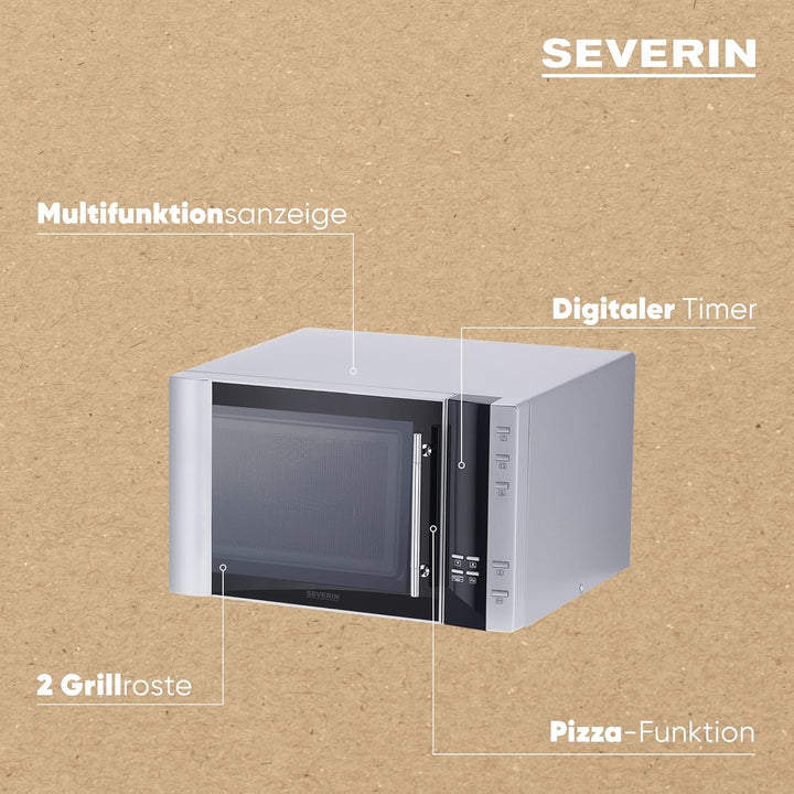 SEVERIN 3-in-1 Mikrowelle mit Grill und Heissluftfunktion, Minibackofen mit 10 Automatik-Programmen,