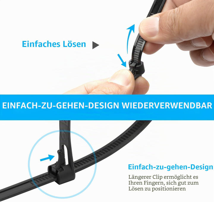 100 Stück 7.6mm x 450mm Kabelbinder wiederverwendbar UV-Beständig Starkes Nylon Wiederlösbar Kabelbi