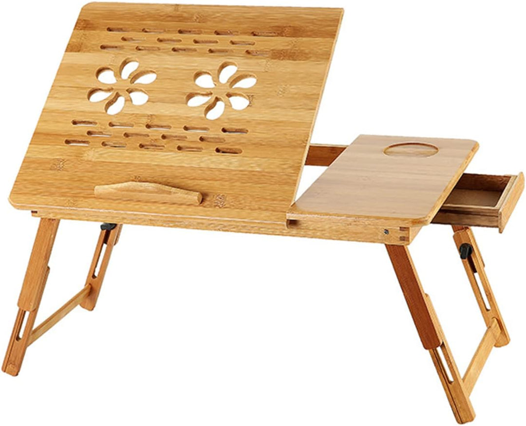 LANTUS Laptoptisch XL, Bambus, ideale Höhenverstellung, Neigungen, Schublade, Natur, 66 x 30 x 35 cm