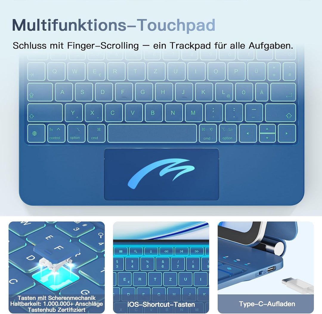 RAYMCRAFT für iPad Air 13 Zoll Hülle mit Tastatur (M4/M3/M2) & iPad Pro 12,9" (6./5./4./3.) Magic Ke