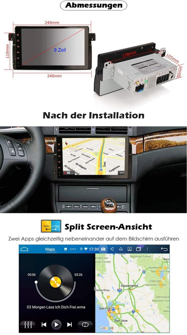 Erisin 9 Zoll Android 11.0 Autoradio Bluetooth mit GPS Navi Für BMW 3er E46 318 320 325 M3 Rover 75