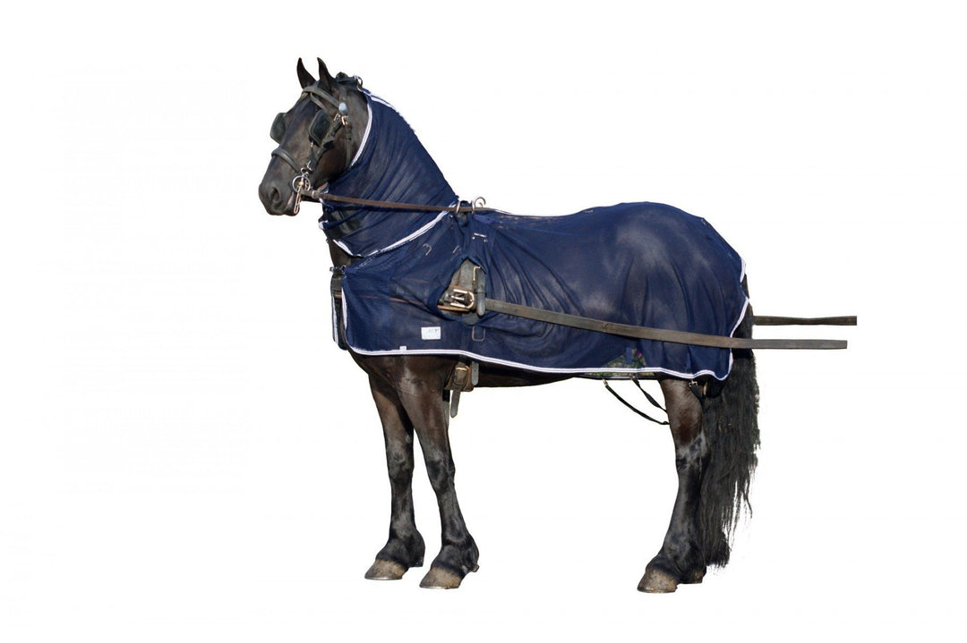 QHP Fliegendecke speziell für Fahrpferde mit Halsteil und Öffnungen für das Fahrgeschirr (165 cm), 1