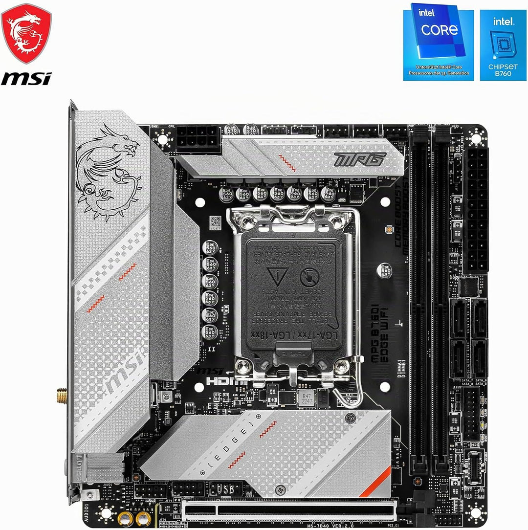 MSI MPG B760I Edge WiFi Motherboard, Mini-ITX - Für Intel Core Prozessoren der 12. und 13. Gen, LGA