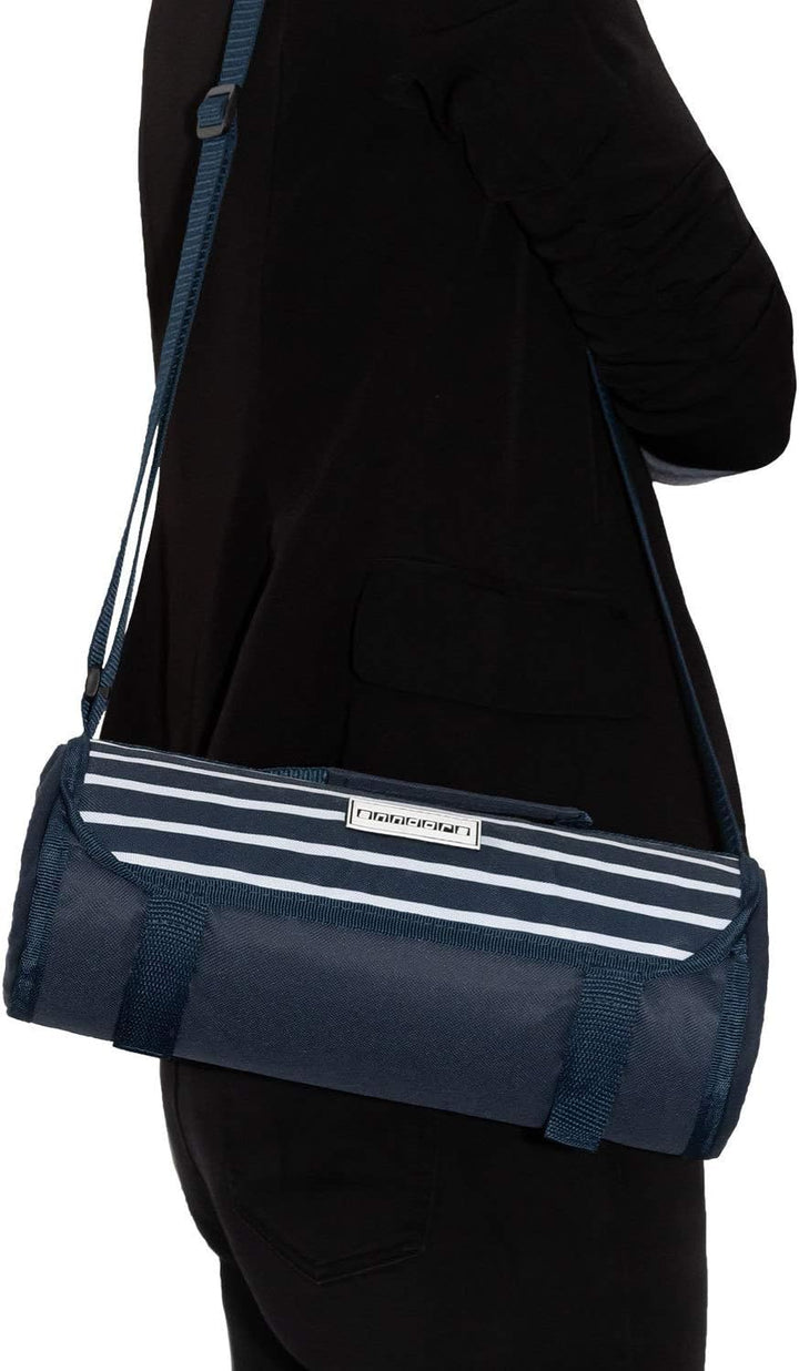 anndora Fleece Picknickdecke wasserdicht 125x150 cm - blau weiss gestreift Navy Blau Weiss, Navy Bla