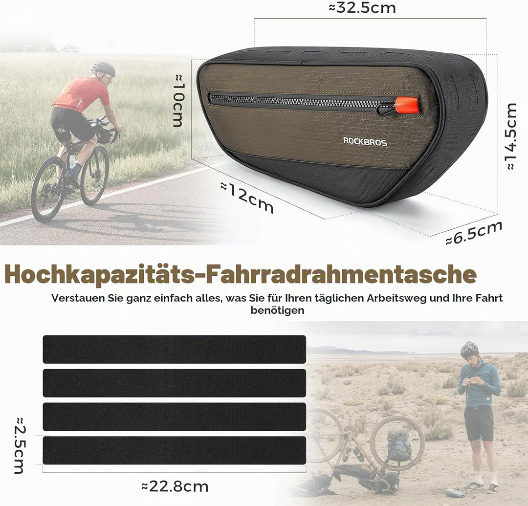 ROCKBROS Fahrradrahmentasche Dreiecktasche 1,7L, Fahrrad Oberrohrtasche Reflektierend für Mountainbi