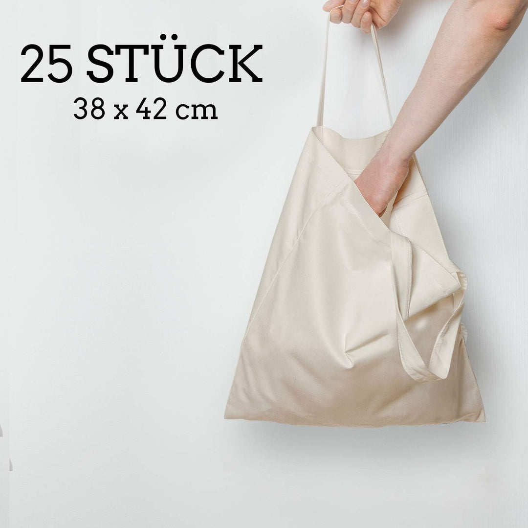 Baumwolltasche 38x42 cm unbedruckt, 25 Stück - Zwei KURZE Henkel OEKO-TEX® zertifiziert Stofftasche,