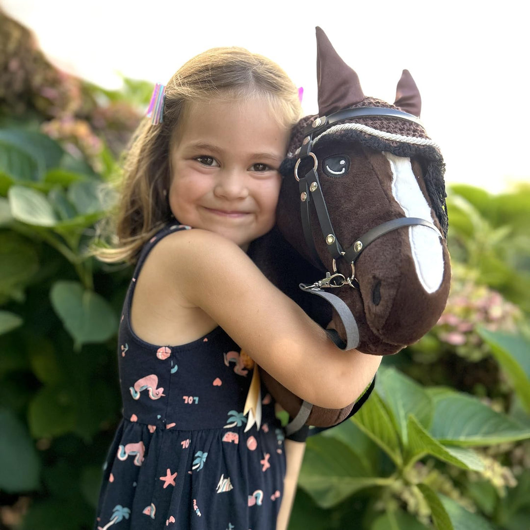 Hobby Horse A3 Bai Braun Rosshaar schwarz - Pferde - komplettes Zubehörset - Netz, Trense, Zügel, Ha