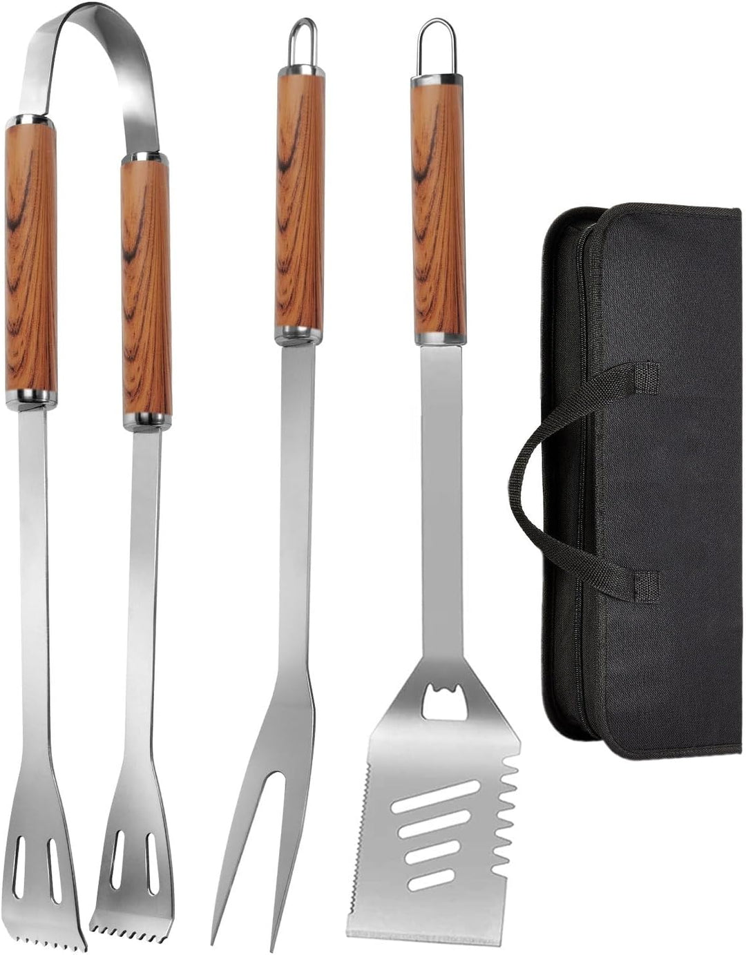 Grillbesteck Set, 3-teilig Edelstahl Grill Zubehör mit Tragetasche, Umfassendes Grillbesteck für das