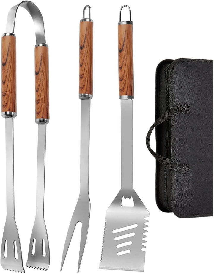 Grillbesteck Set, 3-teilig Edelstahl Grill Zubehör mit Tragetasche, Umfassendes Grillbesteck für das