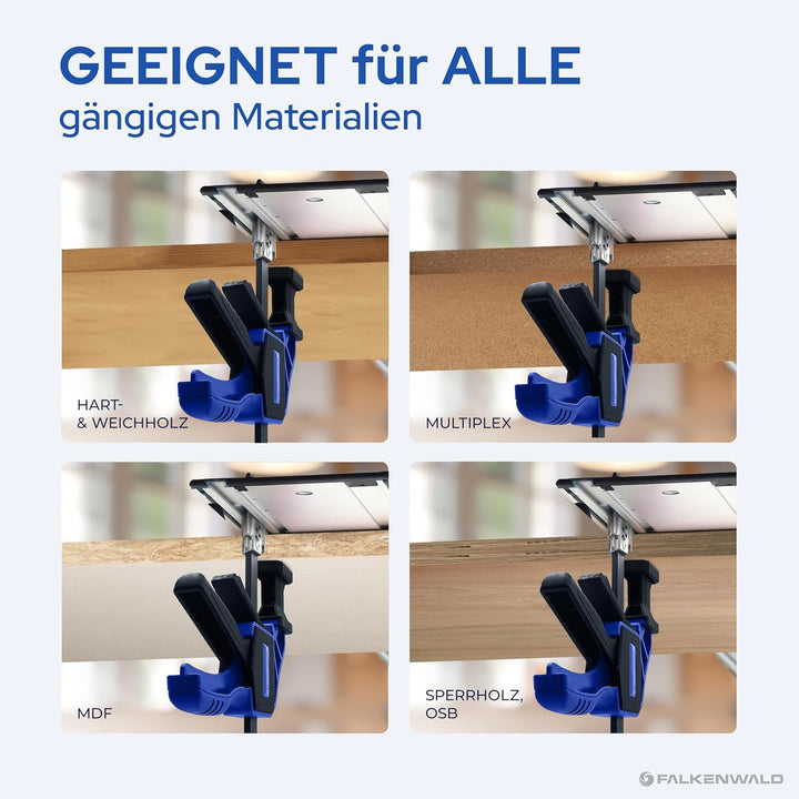 Falkenwald® Einhandzwinge Set 2 Stück für Bosch Führungsschiene - Zum Spannen, Dehnen, Fixieren mit