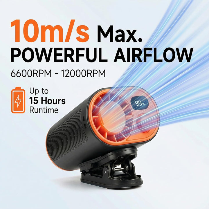 WHATOOK Tragbarer Gürtelventilator: 1-100 Stufenlose Geschwindigkeitsregelung Clip Fan mit 360° Dreh