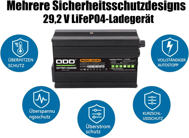 QDD 29,2 V 10 A Lifepo4-Ladegerät 220 V mit Lüfter Lithium-Batterie-Ladegerät Mehrere Schutzfunktion