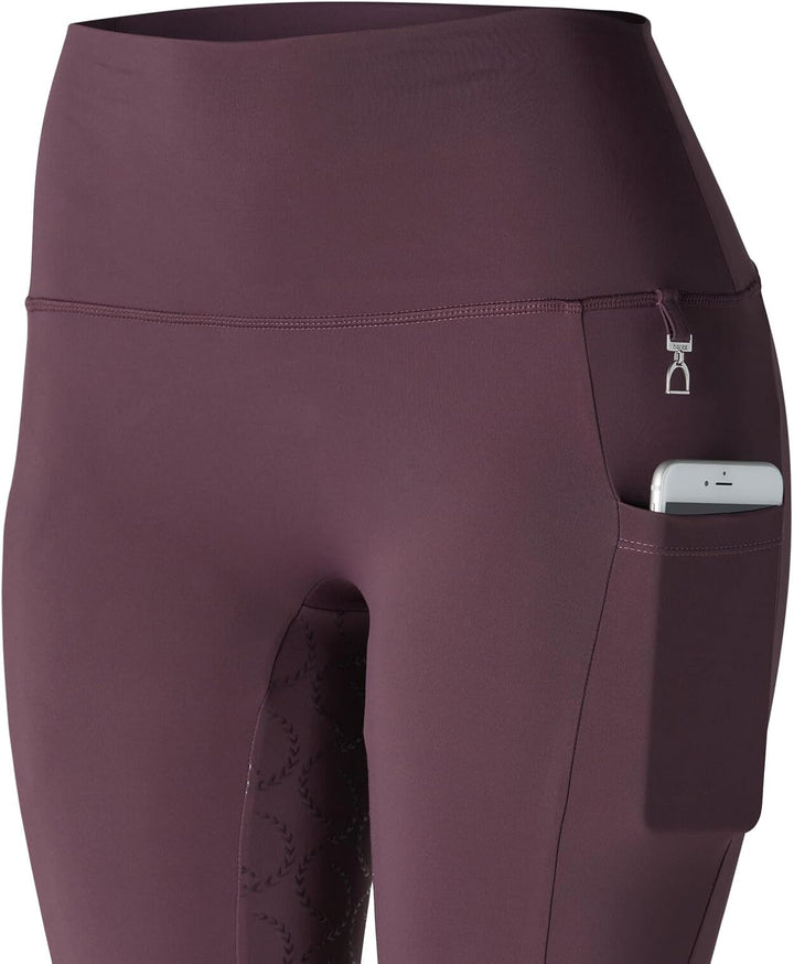 HORZE Damen Reitleggings Gillian, Reithose mit Handytasche und Silikonvollbesatz 22 Weinrot, 22 Wein