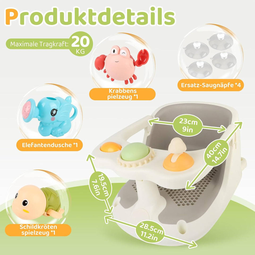 Baby Badesitz ab 6 Monate, Badewannensitz mit 4-starken Saugnäpfen, Rutschfester Badesitz Baby mit S