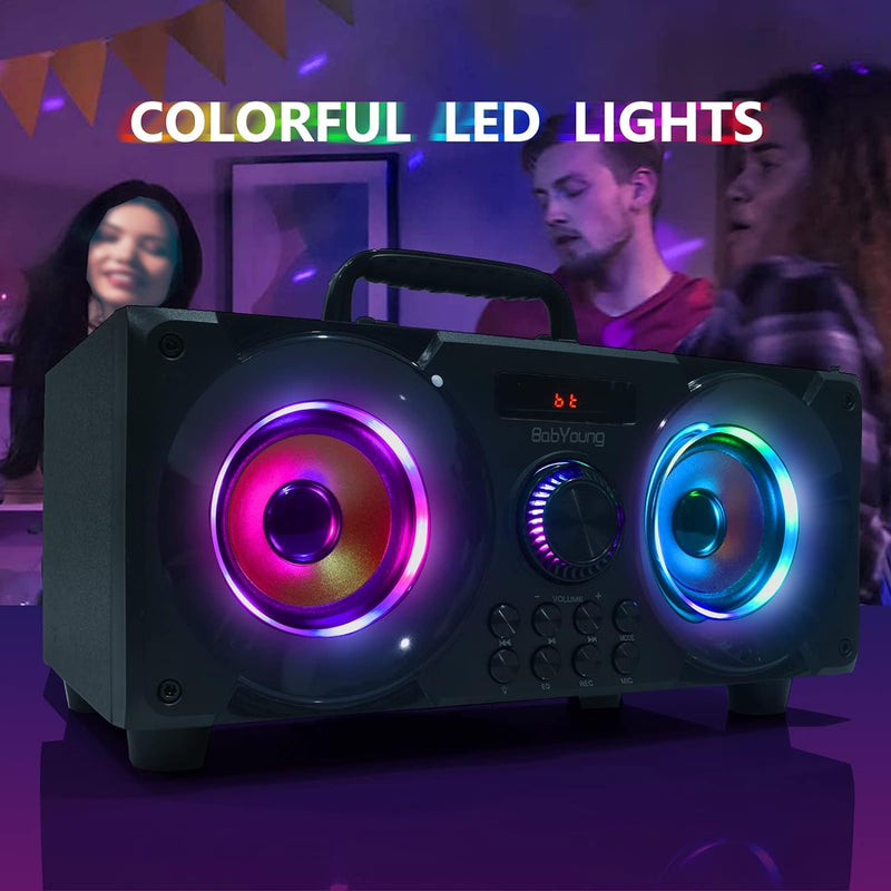 Bluetooth Lautsprecher 60W(80W Gipfel) Tragbarer Musikbox, mit Subwoofer, FM Radio, LED-Bunte Lichte