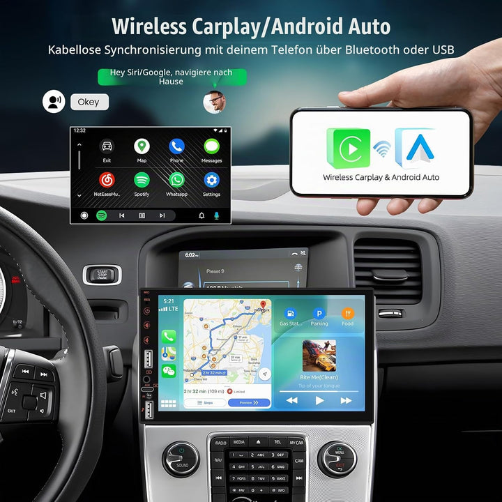 CAMECHO 7 Zoll HD Touchscreen Autoradio mit Drahtlos CarPlay Android Auto,1 Din Carplay Radio mit Bl