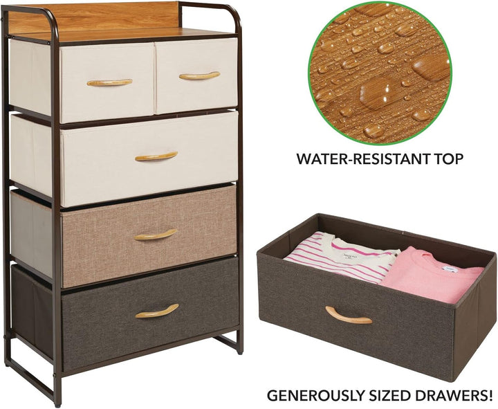 mDesign Kommode mit 5 Schubladen – hoher Schubladenschrank für Schlafzimmer, Wohnzimmer oder Flur –