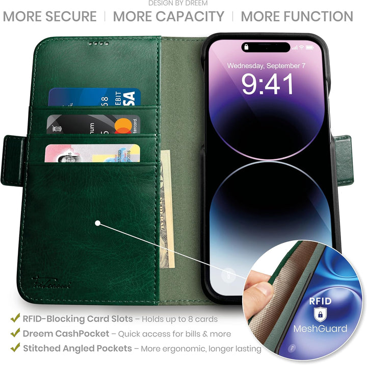 Dreem Fibonacci iPhone 14 Plus Brieftaschen-Etui / 2-in-1 stossfestes Etui und abnehmbares Folio aus