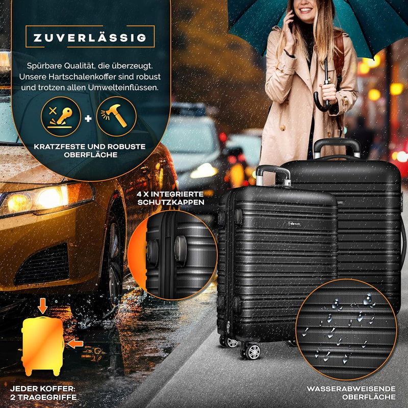 tillvex® Reisekoffer Set 3 teilig mit Gepäckwaage, Koffergurte & Kofferanhänger | Hartschale Koffers