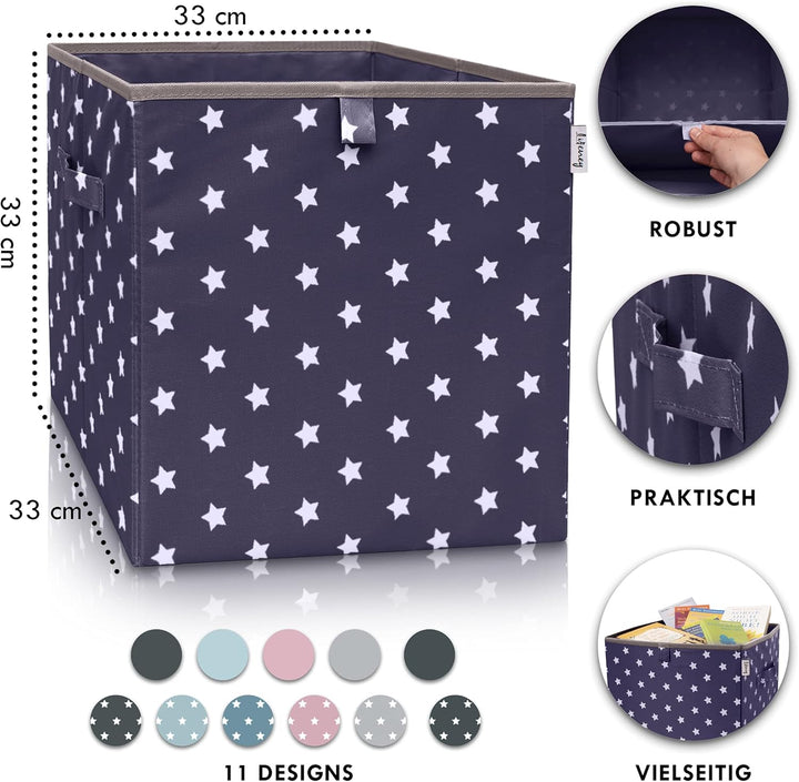LIFENEY Aufbewahrungsbox mit Sternenmotiv in Anthrazit, Spielzeugbox mit Sternen passend für Würfelr
