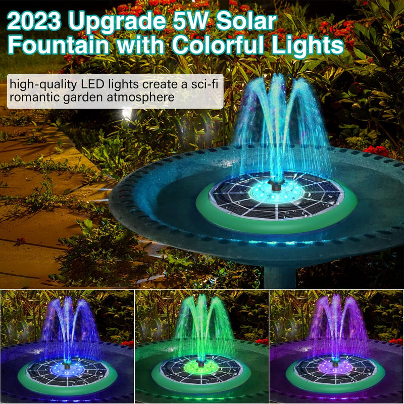 SZMP Solar Springbrunnen für aussen 5W Teichpumpe 2023 Upgraded,Buntes LED Solarbrunnen mit 8 DIY Ef