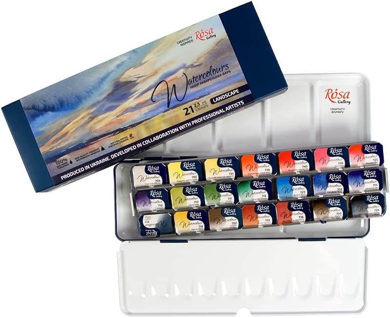 Rosa Gallery Landscape Professional Aquarellfarben-Set, 21 Wasserfarben à 2,5 ml, Hohe Lichtechtheit