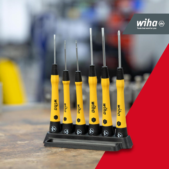 Wiha Feinschraubendreher Set 7-tlg. PicoFinish® ESD I inkl. Halter zum Aufhängen oder Stellen I Schl