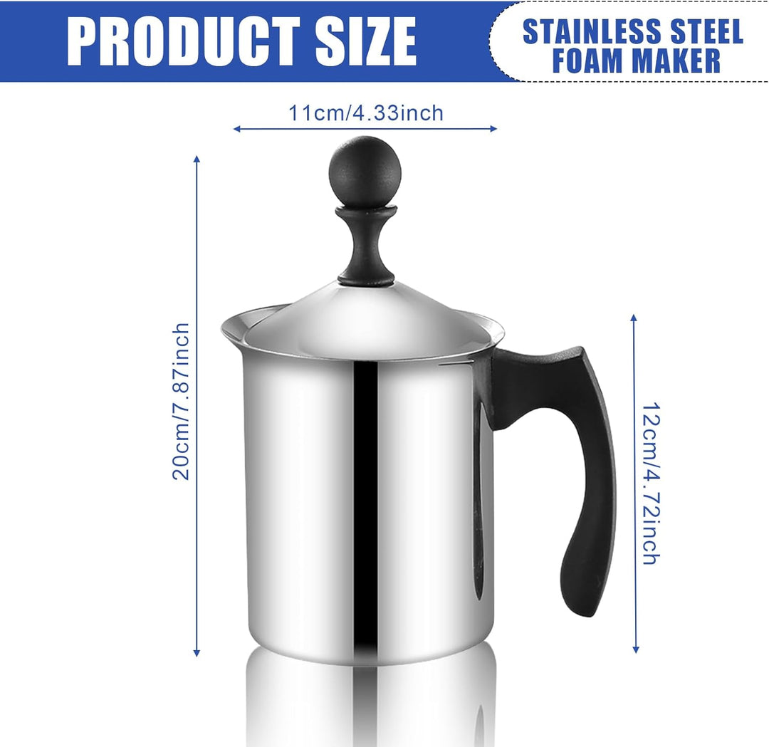 Milchaufschäumer Manuell, 800ml Edelstahl Handmilchaufschäumer, Manueller Schäumer mit Kaffee-Ziehdo