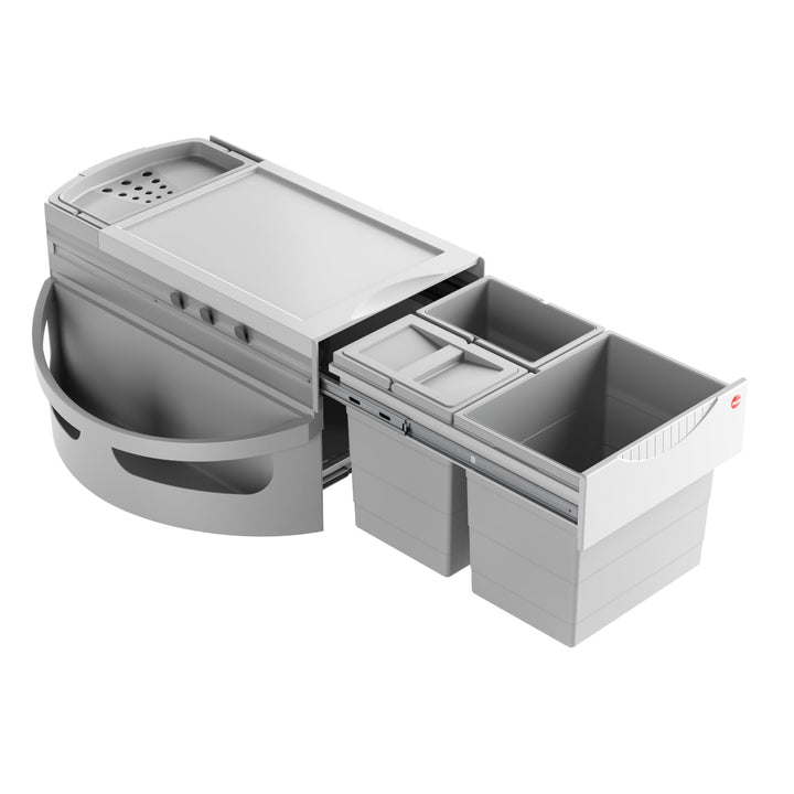 Hailo Abfallsammler Rondo 3646131 | Eckabfallsammler 3fach für 90x90 Eckunterschrank | 2x 8.5 + 18 L
