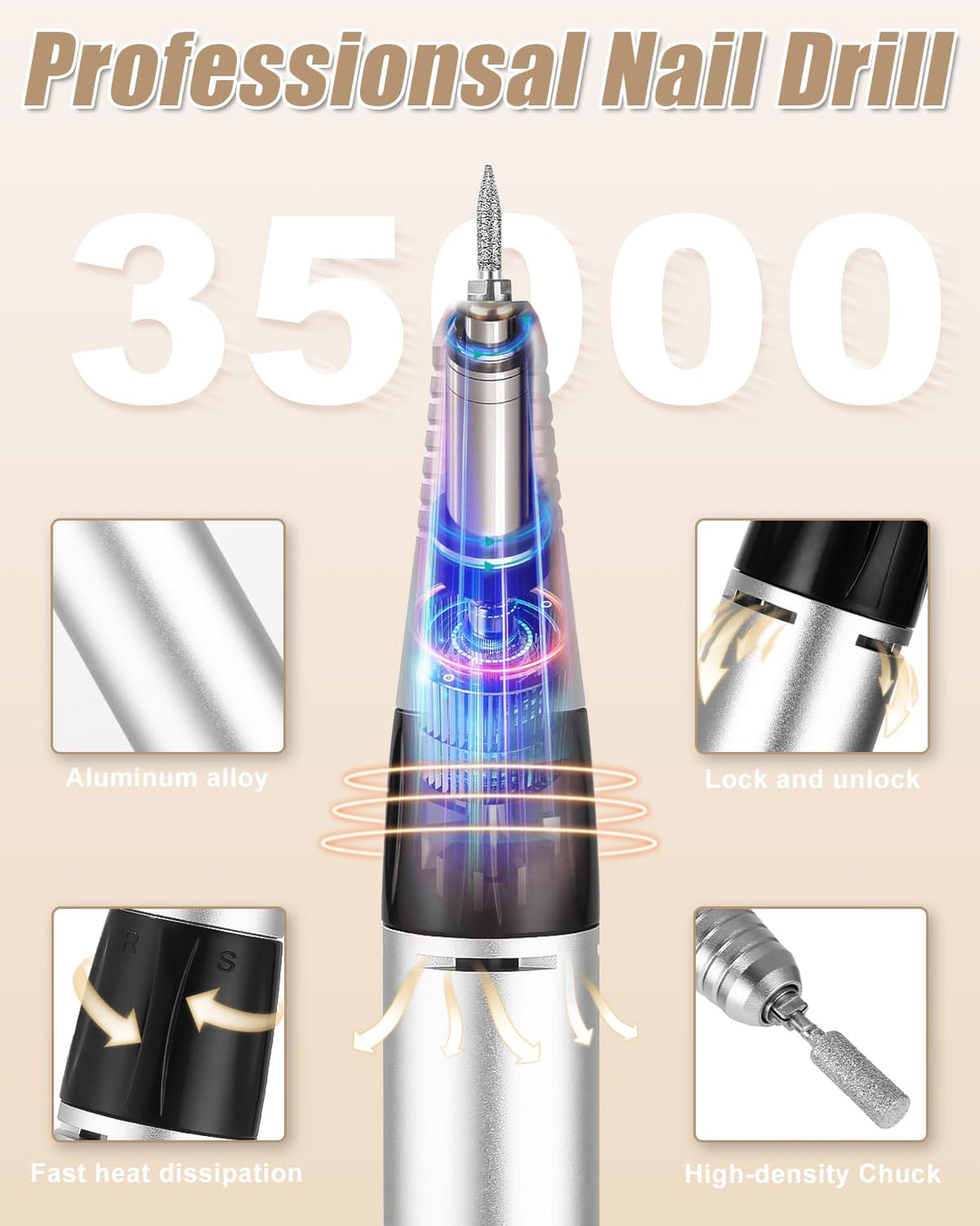 Nagelfräser Professionell, 35000RPM Nagelfräser für Gelnägel, Elektrische Nagelfeile, Maniküre Set E