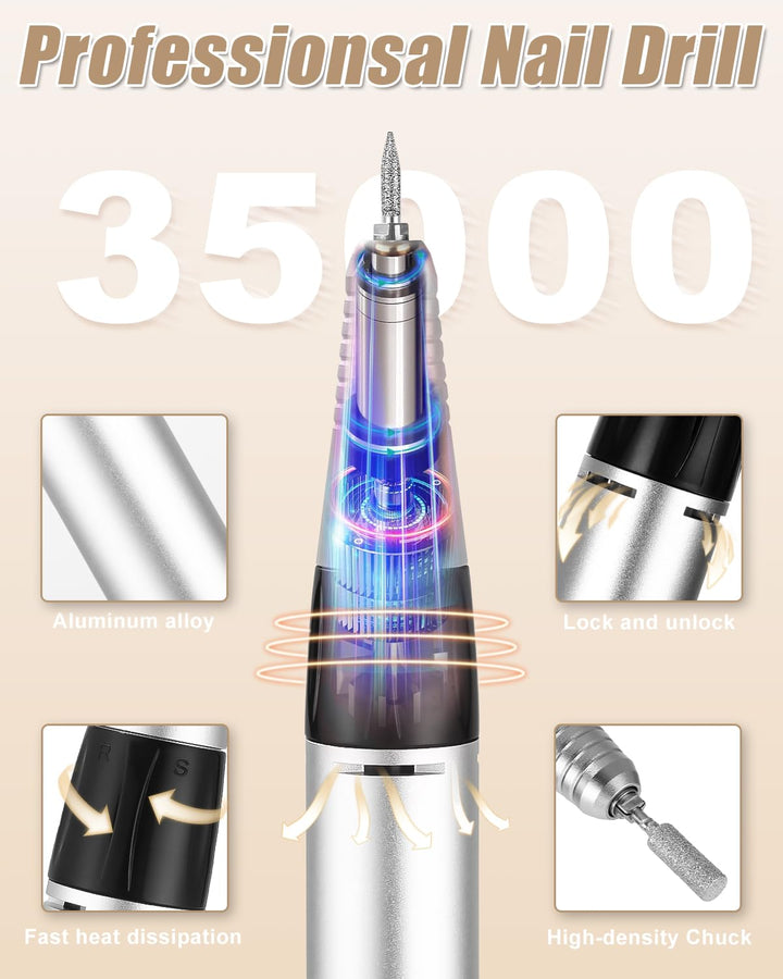 Nagelfräser Professionell, 35000RPM Nagelfräser für Gelnägel, Elektrische Nagelfeile, Maniküre Set E